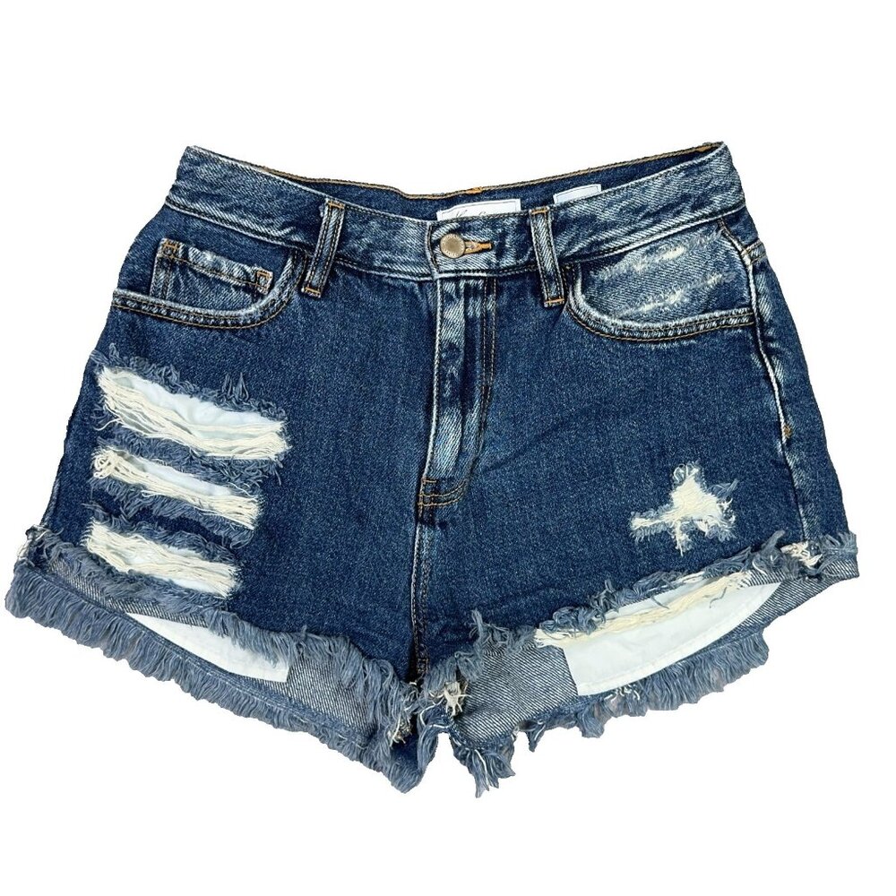 Kancan Ultra High Rise Shorts Womens S Raw Hem Distressed Shortie Cut Off Denim
